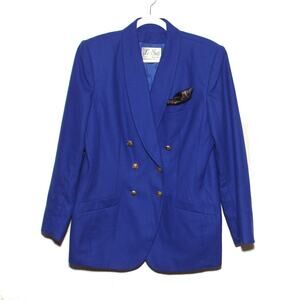 Vintage Le Suit Blue Wool Blend Long Blazer Size 12